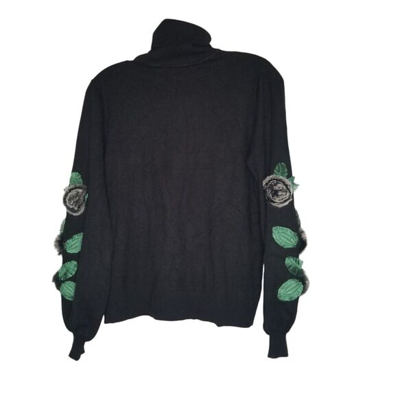 SIONI 3D Flower Sleeve Black Turtleneck Sweater Small Bloomcore Fairy Whimsigoth - Picture 3 of 11
